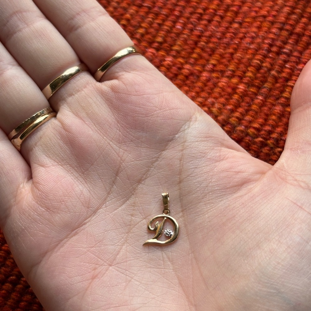 Solid 10k Gold ‘D’ Initial Pendant with Diamond Accent